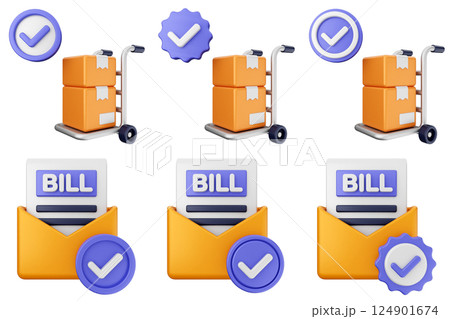 3d verification check mark approve success icon set bundle 124901674