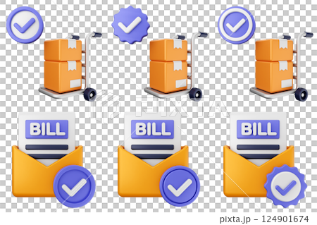 3d verification check mark approve success icon set bundle 124901674