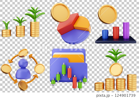 3d trading money transaction finance currency icon set bundle illustration 124901739