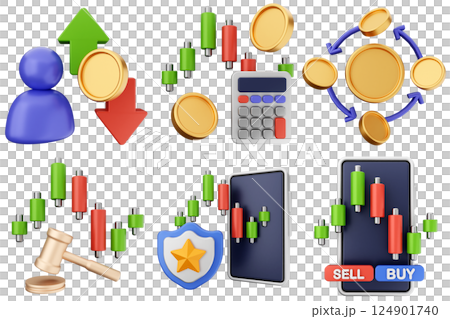 3d trading money transaction finance currency icon set bundle illustration 124901740
