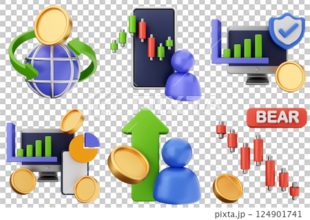 3d trading money transaction finance currency icon set bundle illustration 3d trading money transaction finance currency icon set bundle illustration 124901741