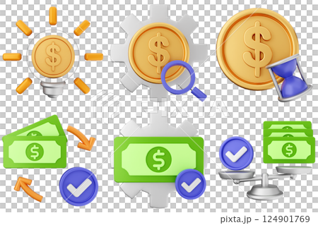 3d money coin dollar transactions icon set bundle 124901769