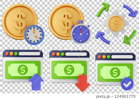 3d money coin dollar transactions icon set bundle 124901770