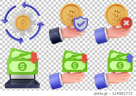 3d money coin dollar transactions icon set bundle 124901772