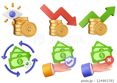 3d money coin dollar transactions icon set bundle 124901781