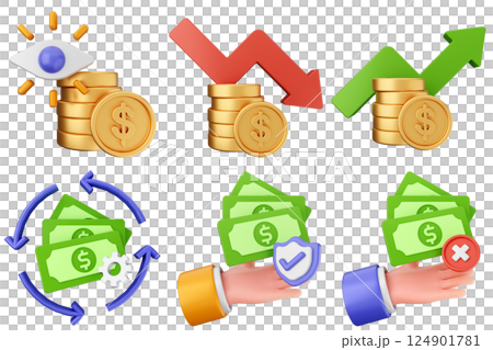 3d money coin dollar transactions icon set bundle 124901781