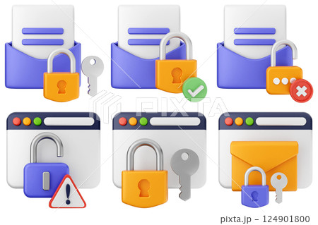 3d internet security protection icon set bundle 124901800