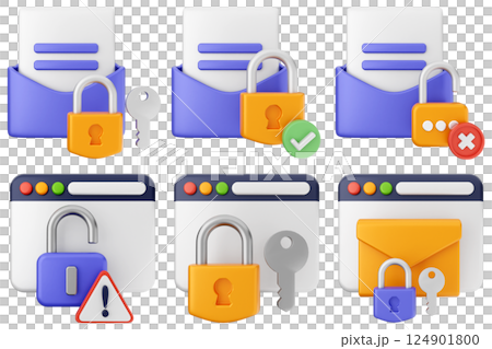 3d internet security protection icon set bundle 124901800