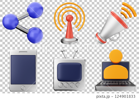 3d media communication icon set bundle 124901833