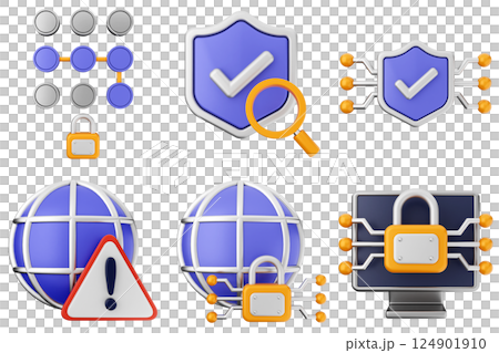 3d cyber security protection shield icon set bundle 3d cyber security protection shield icon set bundle 124901910