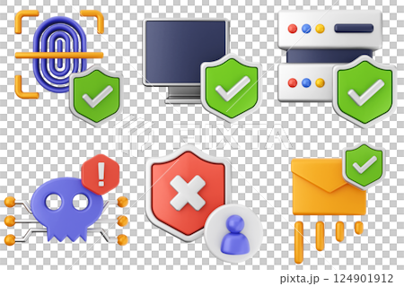 3d cyber security protection shield icon set bundle 124901912