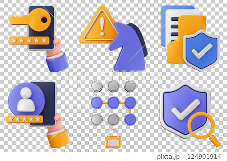 3d cyber security protection shield icon set bundle 124901914