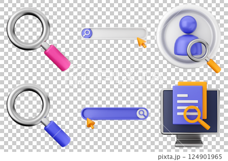 3d search scan magnifying icon bundle set 124901965