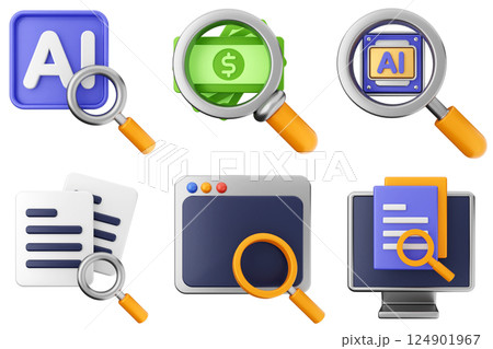 3d search scan magnifying icon bundle set 3d search scan magnifying icon bundle set 124901967
