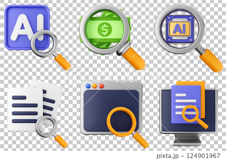 3d search scan magnifying icon bundle set 3d search scan magnifying icon bundle set 124901967
