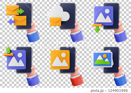 3d hand holding smartphone icon set bundle 124901998