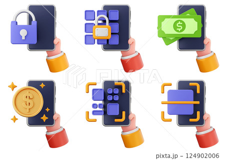 3d hand holding smartphone icon set bundle 124902006