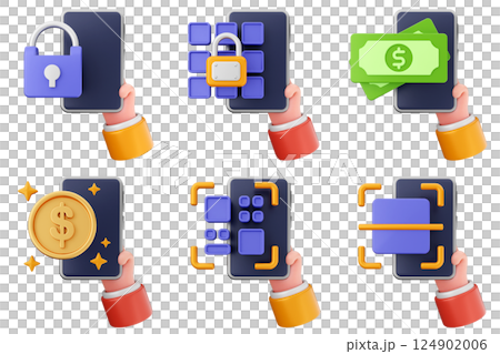 3d hand holding smartphone icon set bundle 124902006