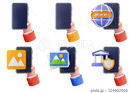 3d hand holding smartphone icon set bundle 3d hand holding smartphone icon set bundle 124902008