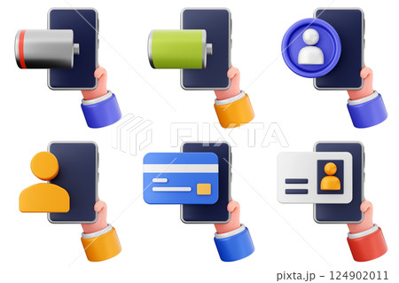 3d hand holding smartphone icon set bundle 124902011