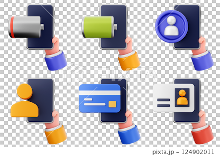 3d hand holding smartphone icon set bundle 124902011