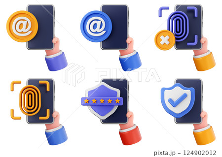 3d hand holding smartphone icon set bundle 124902012
