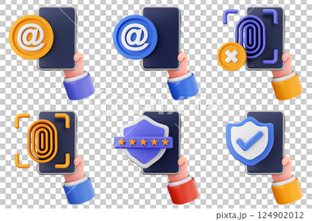 3d hand holding smartphone icon set bundle 124902012