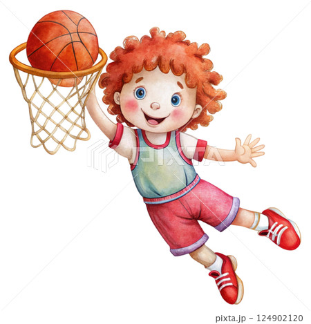 Cute kid wearing sportswear Play sports Watercolor Minimal watercolor 124902120