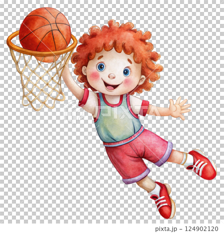 Cute kid wearing sportswear Play sports Watercolor Minimal watercolor 124902120