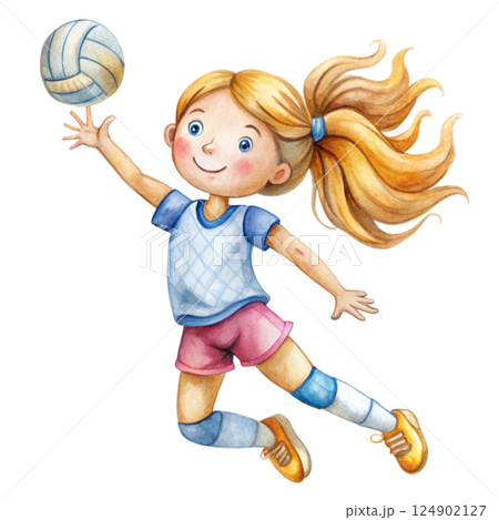 Cute kid wearing sportswear Play sports Watercolor Minimal watercolor 124902127