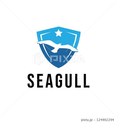 Seagull Bird Flying Freedom with Star Shield Protection Business Logo Template Seagull Bird Flying Freedom with Star Shield Protection Business Logo Template 124902294