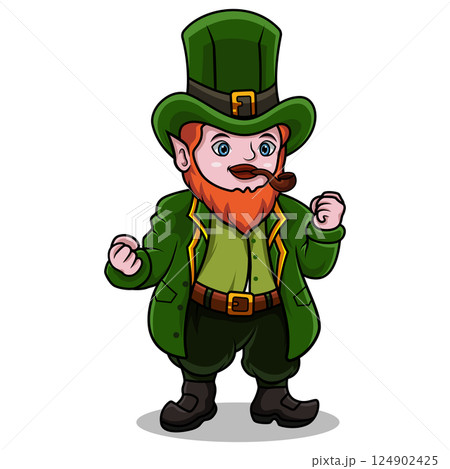 Cartoon leprechaun with smoking pipe 124902425