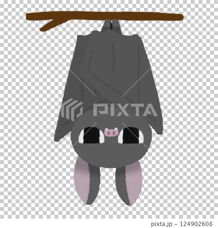 ハロウィンのコウモリが逆さまにぶら下がっているかわいい手描きのカラーイラスト 124902608