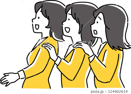 並んで見つめる三人の女性 124902614