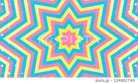 同心状の星形とハーフトーンのドット、キラキラのパターン背景、八角星、ポップなデザイン 同心状の星形とハーフトーンのドット、キラキラのパターン背景、八角星、ポップなデザイン 124902749