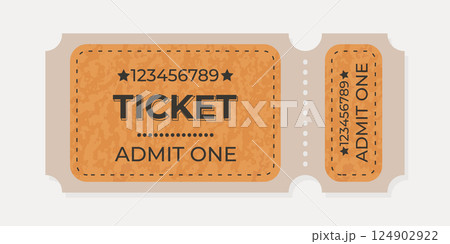 Retro ticket design featuring orange and beige colors with perforated edges. Retro ticket design featuring orange and beige colors with perforated edges. 124902922
