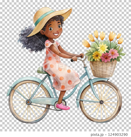 Black people Minimal ride a bike Watercolor 124903290