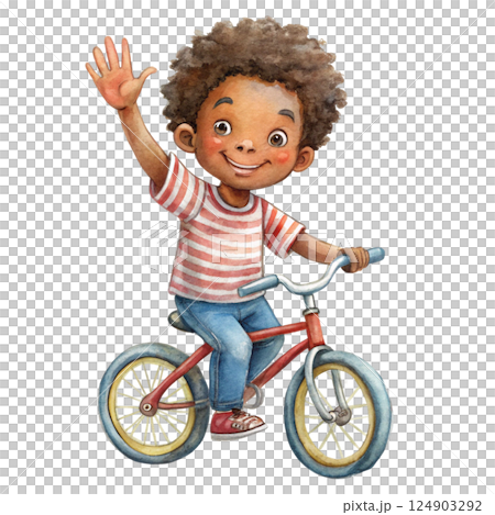 Black people Minimal ride a bike Watercolor 124903292