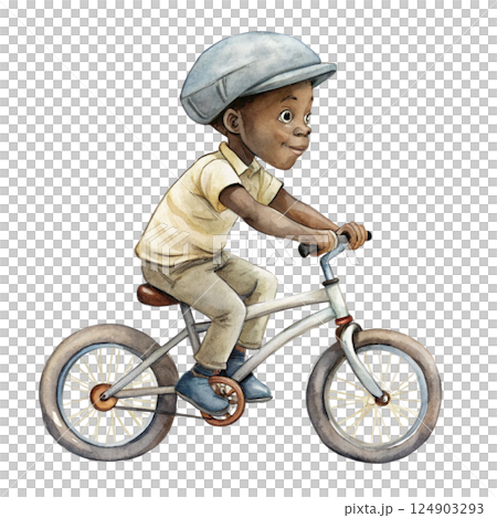 Black people Minimal ride a bike Watercolor 124903293