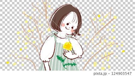 拿著蒲公英花的女人 拿著蒲公英花的女人 124903547