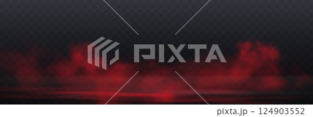 Realistic red smoke or haze, overlay effect on a transparent background. Hot fire and flame, magic fog, vapor on floor. Abstract vector illustration 124903552