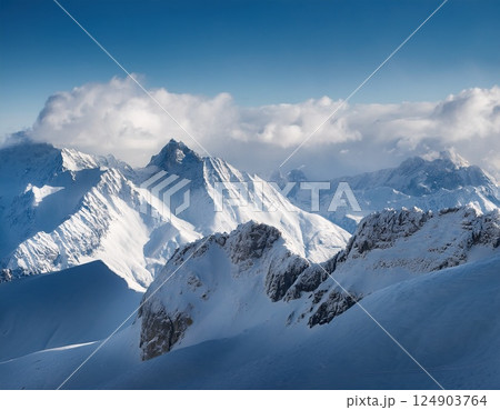 北アルプスの山並み　イラスト 124903764