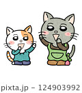 園児と一緒にお遊戯をしている猫保育士 124903992