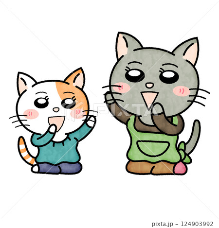 園児と一緒にお遊戯をしている猫保育士 園児と一緒にお遊戯をしている猫保育士 124903992