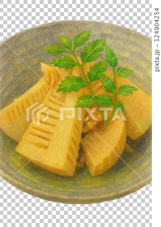 Boiled bamboo shoots (Bamboo shoots boiled in Tosa) Watercolor illustration, Japanese food, Spring flavors 124904254
