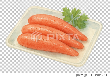 明太子のイラスト・水彩風・食品パック・おかず素材(手描き風) 明太子のイラスト・水彩風・食品パック・おかず素材(手描き風) 124904261