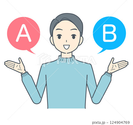 AとBの選択肢を選ぶ男性 笑顔 124904769