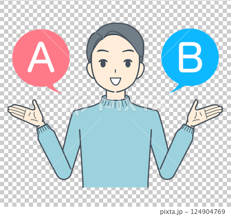 AとBの選択肢を選ぶ男性 笑顔 124904769