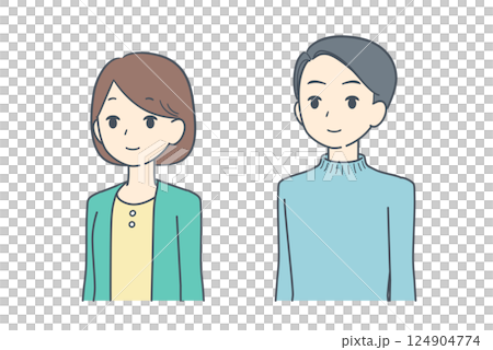 穿著休閒服裝的男士和女士，對角線 124904774