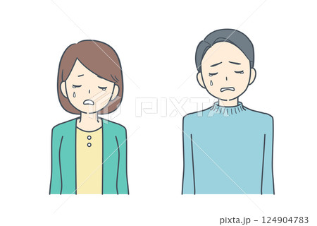 悲しそうに俯く男性と女性 124904783
